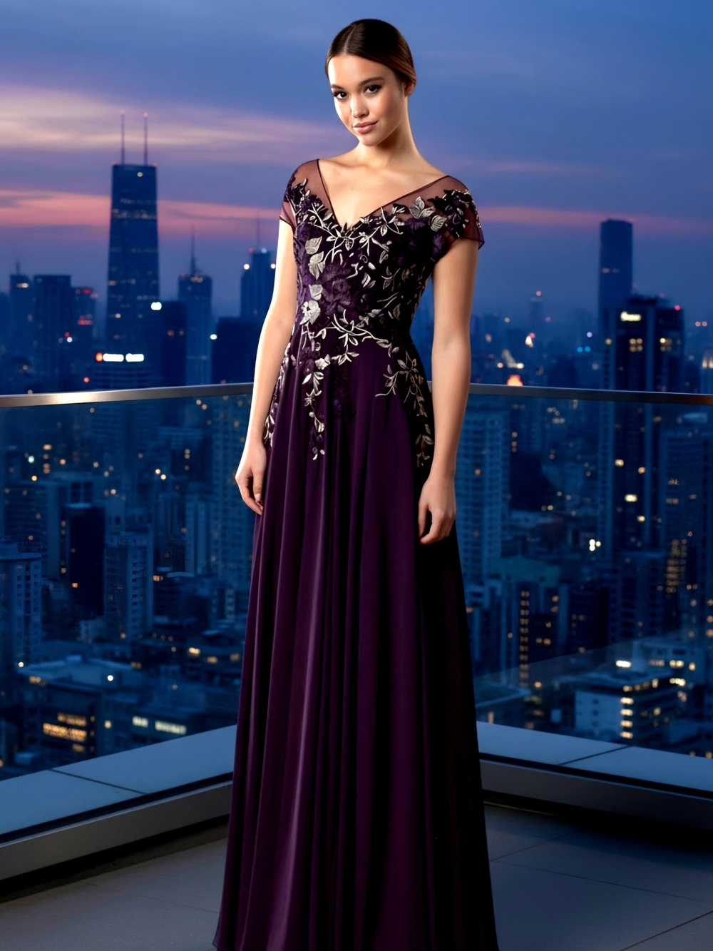 Alexander by Daymor 758 evening gown in eggplant, Chifon. New with Tags Size 12